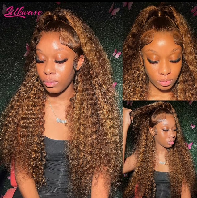 30 inches Highlight lace frontal human hair deep wave 13*6 200% density