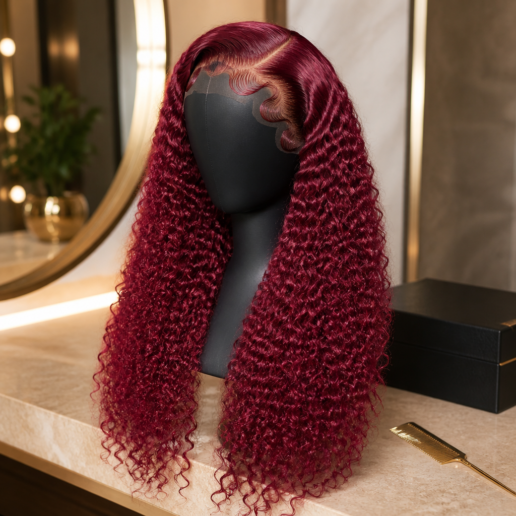 32 inches 99J Burgundy Human Hair WIG 13*6/200 density