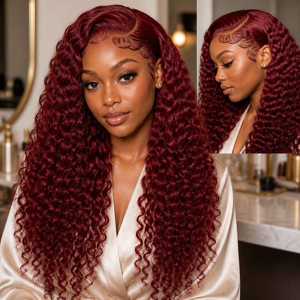 32 inches 99J Burgundy Human Hair WIG 13*6/200 density