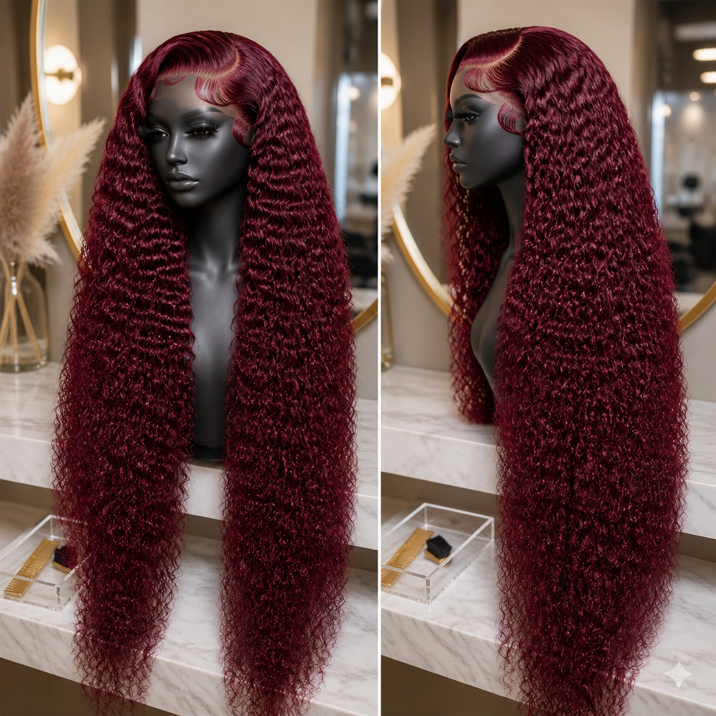 32 inches 99J Burgundy Human Hair WIG 13*6/200 density