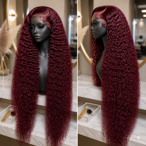 32 inches 99J Burgundy Human Hair WIG 13*6/200 density