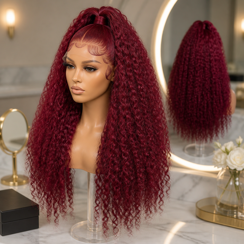 32 inches 99J Burgundy Human Hair WIG 13*6/200 density
