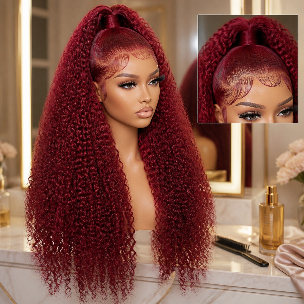 32 inches 99J Burgundy Human Hair WIG 13*6/200 density