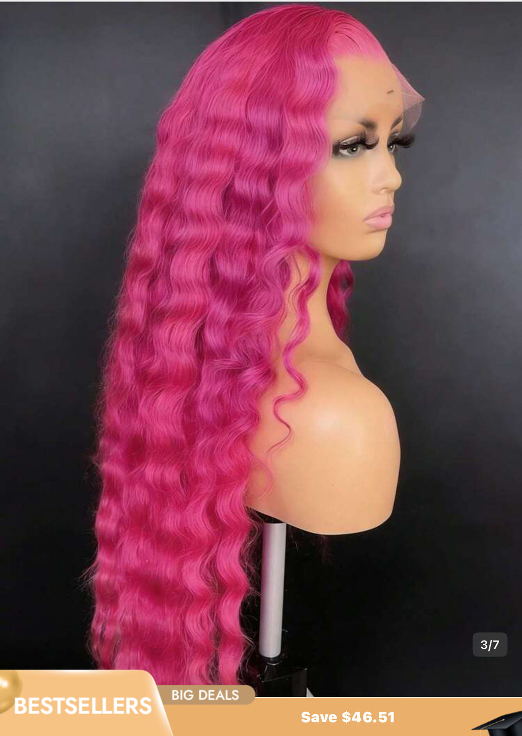 44 inches Dragon Fruit high Quality Deep Wave Human Hair Wig 200 density prepluck