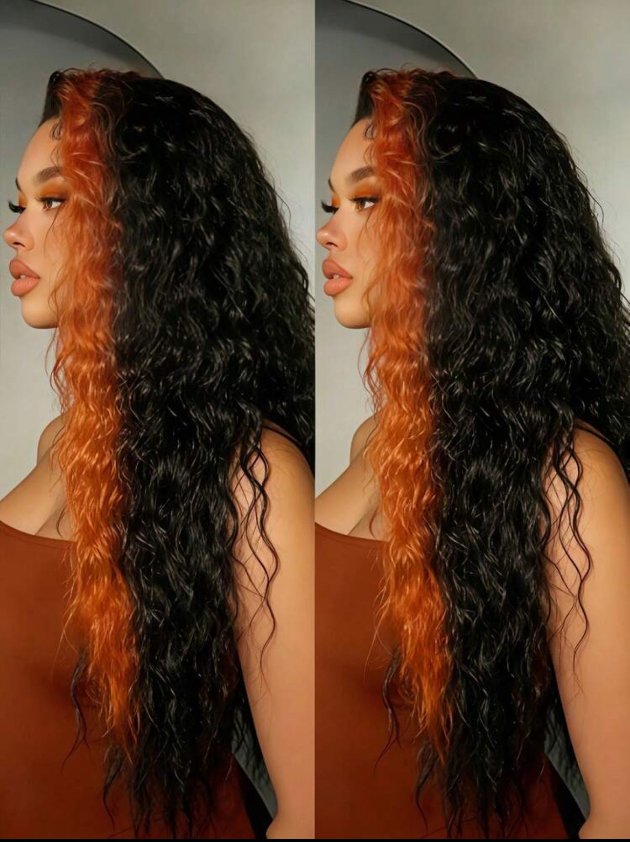 44 inches Highlight Ginger and Black Human Hair Curly Wave 200% Density HD Lace