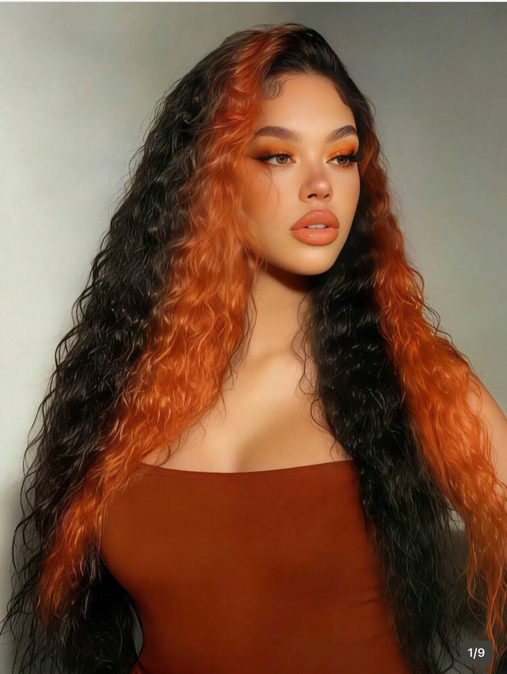 44 inches Highlight Ginger and Black Human Hair Curly Wave 200% Density HD Lace